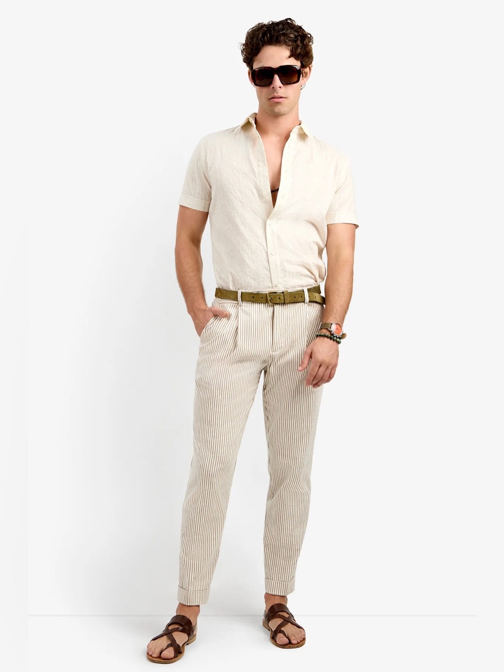 Mr Turk Men's Slim “Beale” Pleated  Pin Stripe Trousers